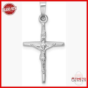 14K White Gold Crucifix Pendant Necklace with INRI Jesus Charm